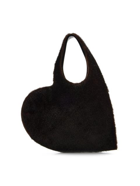Heart Faux Fur Tote Bag brown