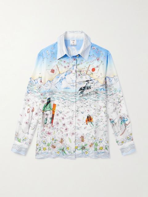 Printed Silk-Twill Shirt Blue