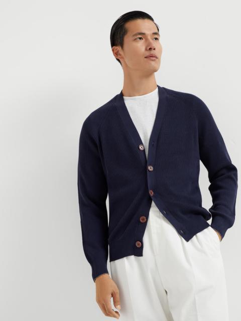 Cotton English rib cardigan with raglan sleeves