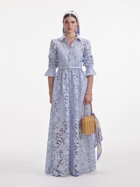 Blue Lace Collared Maxi Dress