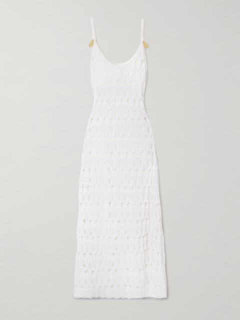 Embellished Open-knit Cotton And Silk-blend Midi Dress
