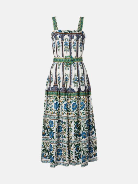 Manoela belted floral linen-blend pleated midi dress
