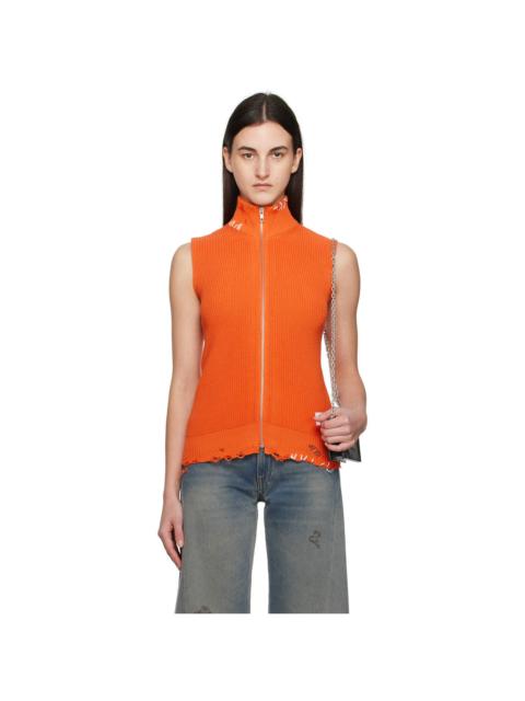Orange Eaten Knit Logo Zip Up Vest