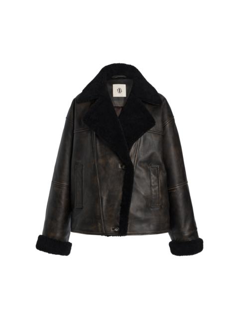 Val D. Aviator Lambskin Leather Jacket brown