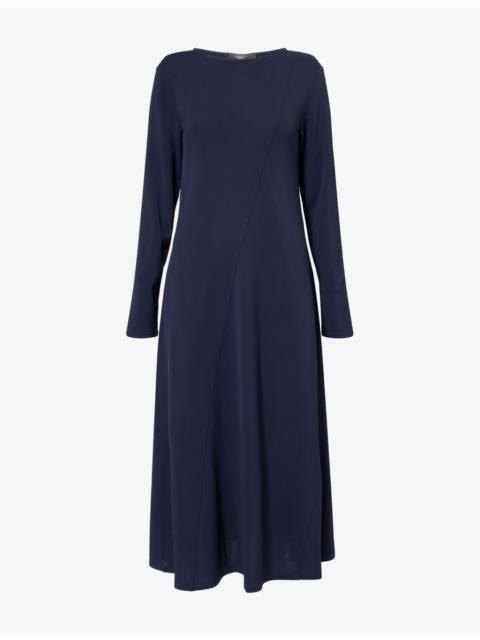 Acro Long-Sleeves Stretch-Woven Midi Dress