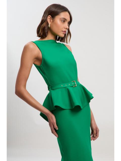 Figure Form Bandage Peplum Belted Pencil Knit Midi Dress