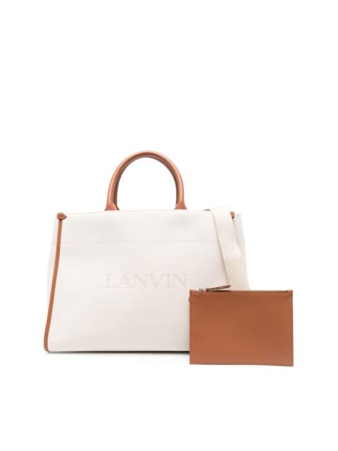 logo-print leather tote bag