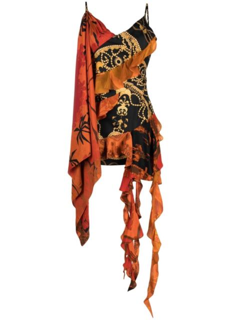 graphic-print ruffled asymmetric dress