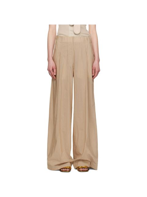 Beige Striped Trousers