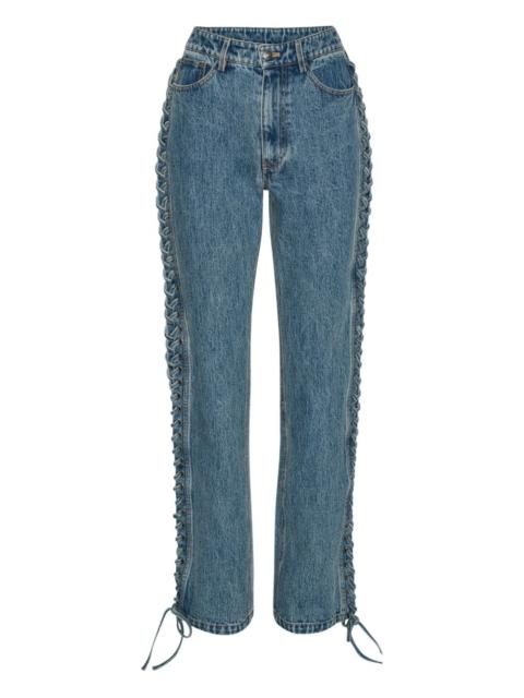 laced straight leg jeans