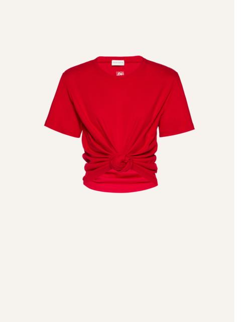 Knotted ribbed t-shirt in red
