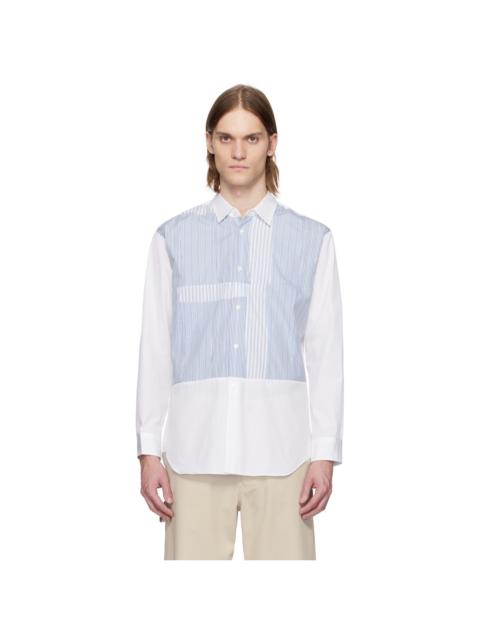 White & Blue Yarn Dyed Cotton Stripe Poplin Shirt