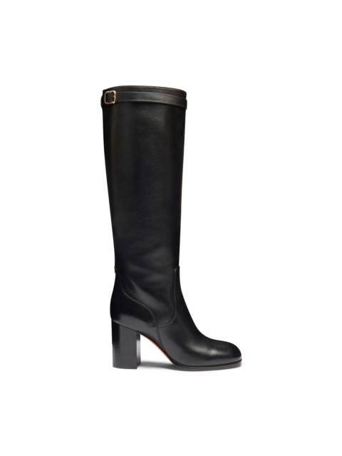 Women's black leather high-heel boot