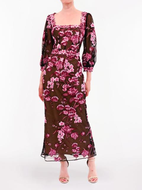 BRONIX BOTANICALS LONG SLEEVE MIDI DRESS