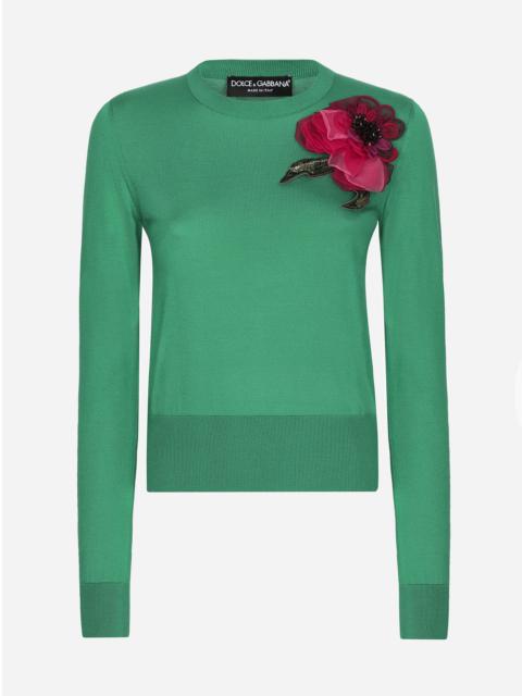 Silk sweater with flower appliqué