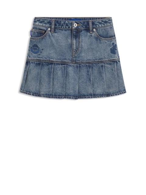 HALF-PLEATED MINI SKIRT IN BLUE RIGID DENIM
