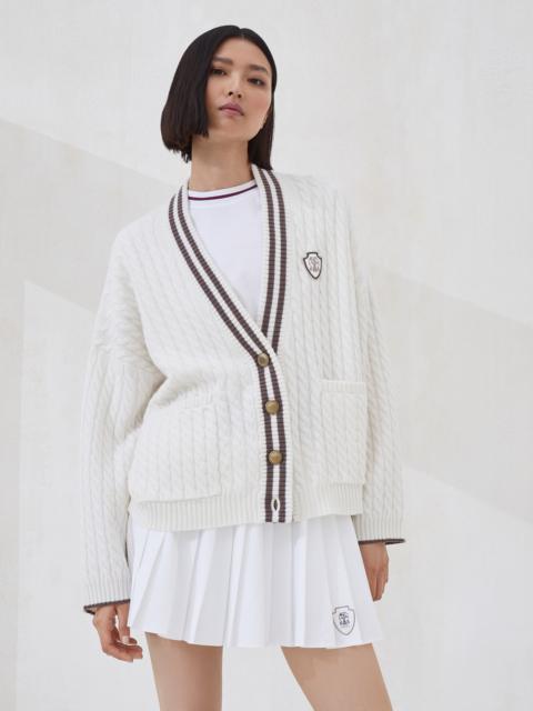 Cashmere cable knit cardigan with logo and metal buttons