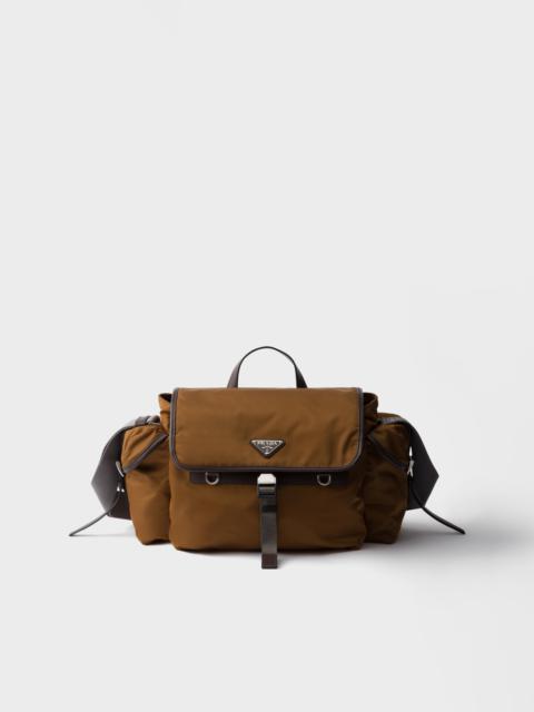 Re-Nylon and leather shoulder bag