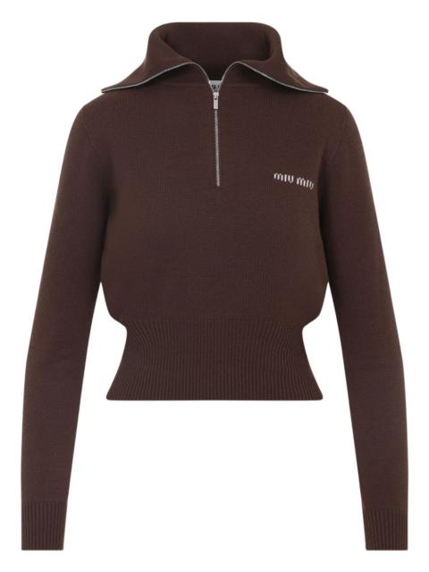 high-neck zip-up sweater