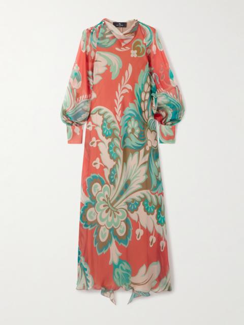 Draped Floral-print Silk-chiffon Maxi Dress