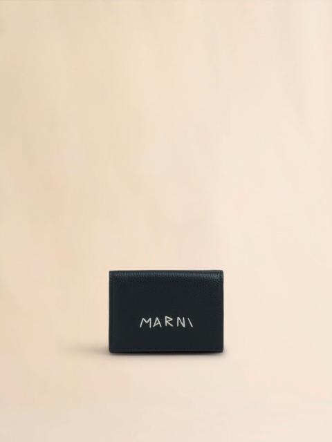 BLACK LEATHER TRIFOLD WALLET WITH MARNI MENDING