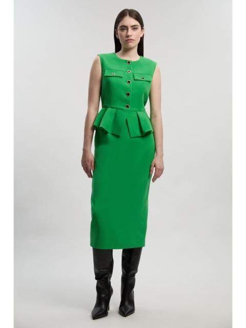 Compact Stretch Peplum Tailored Midi Dress