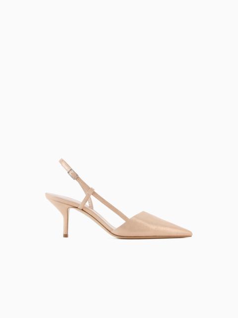 Laminated suede slingbacks