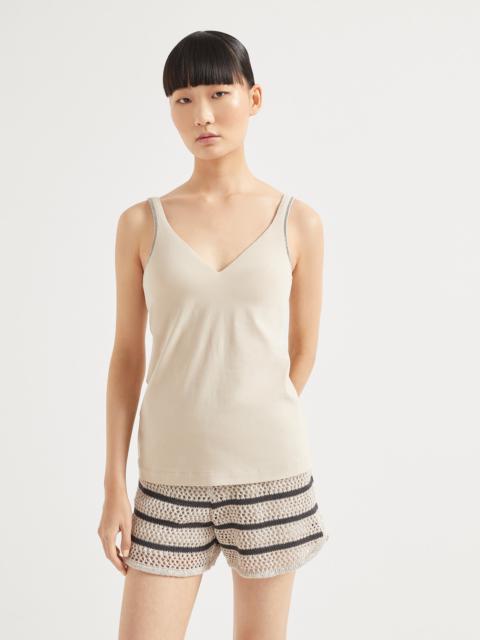 Stretch cotton jersey top with shiny straps