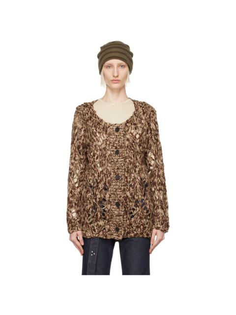 Brown Argyle Pointelle Cardigan