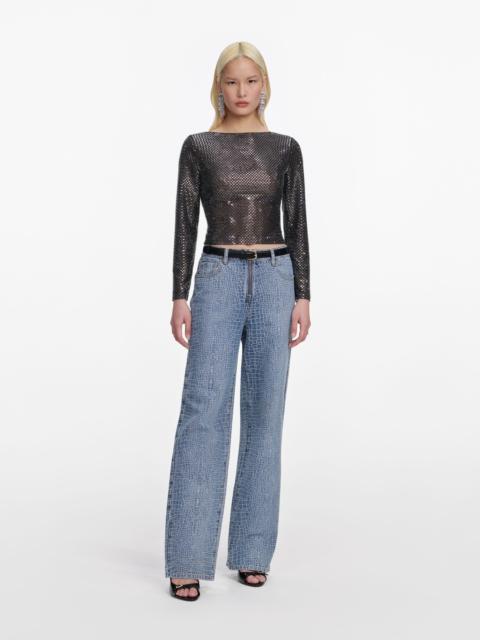 Croc Effect Straight Leg Jeans