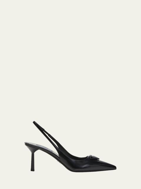 Leather Padded Logo Slingback Pumps