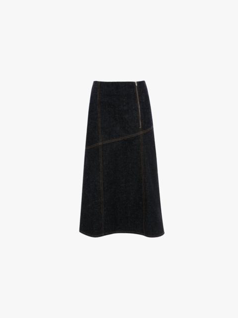Panelled Denim Midi Skirt In Indigo