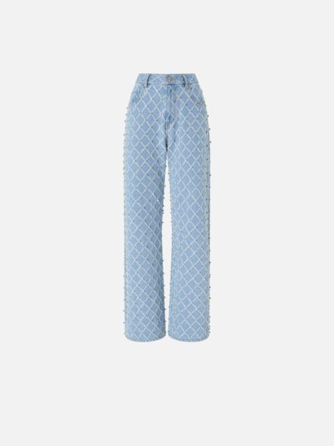 WIDE-LEG JEANS WITH DIAMOND AND RHINESTONE MOTIF