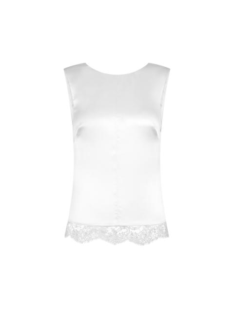 SLEEVELESS SILK TOP WITH V-BACK AND LACE INSERTS