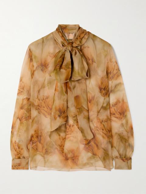 Pussy-bow Floral-print Silk-mousseline Blouse