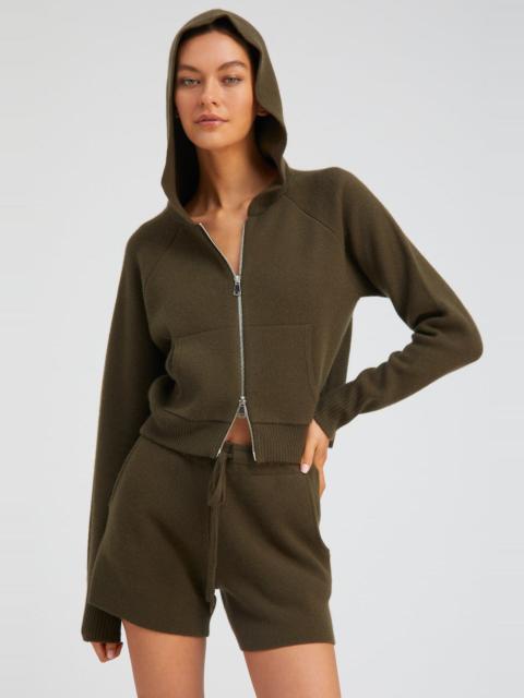OLIVE CASHMERE SHRUNKEN ZIP UP HOODIE