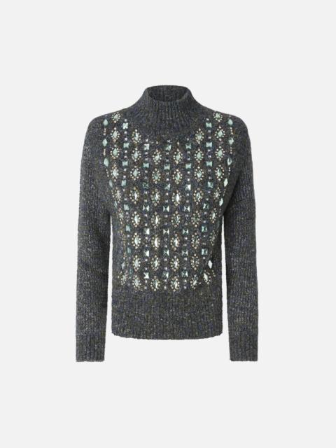 CARDIGAN WITH CABLE STITCH AND JEWEL EMBROIDERY