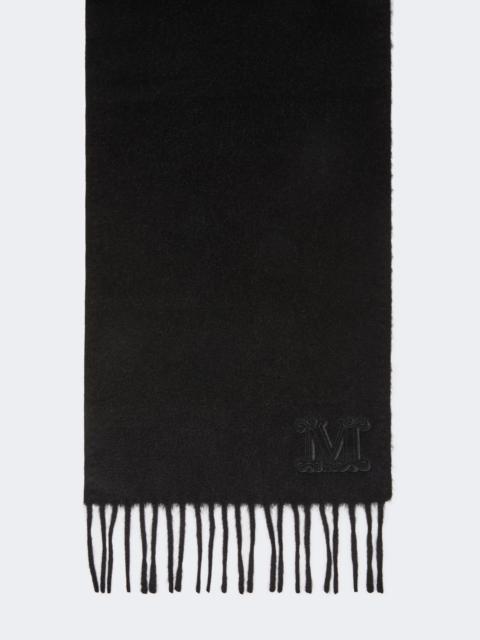 Monogram-embroidered camel stole - BLACK