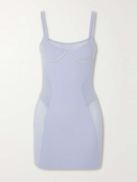 Layered pointelle-knit and ribbed stretch-jersey mini dress