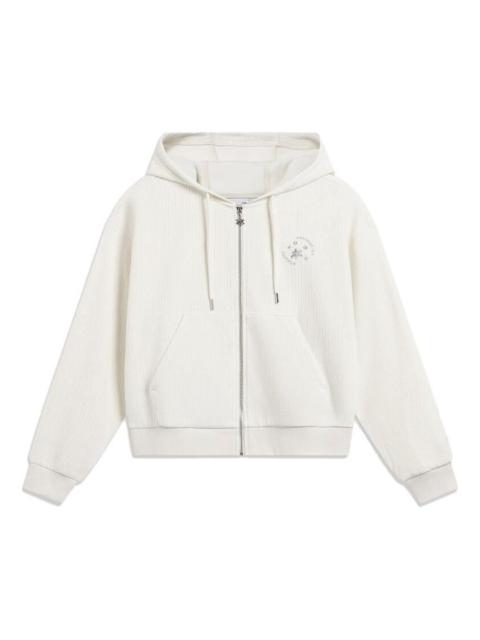 (WMNS) Li-Ning Logo Full Zip Hooded Jacket 'Beige' AWDT828-1
