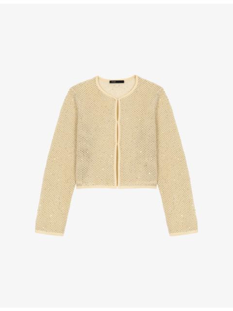 Rhinestone-Embellished Knitted Cardigan