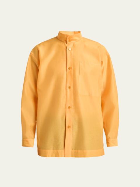 Men's Polyester and Wool Mandarin-Collar Sport Shirt