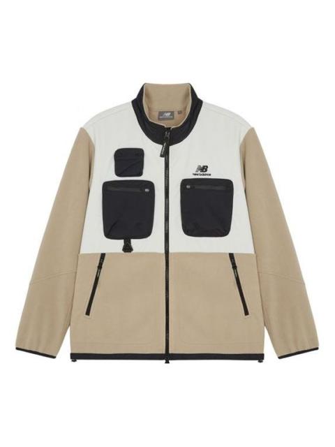 New Balance Colorblock logo Sports Stand Collar Polar Fleece Jacket Khaki 6DB42133-DB