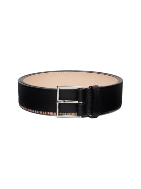 Black 'Signature Stripe' Edge Leather Belt
