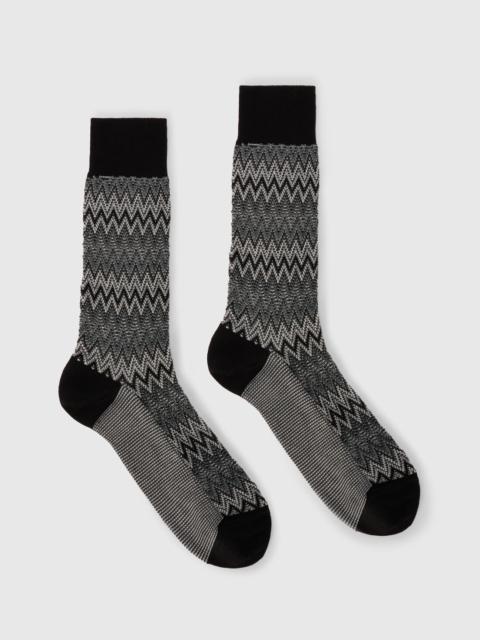 Mid-length cotton-blend socks with dégradé zigzag