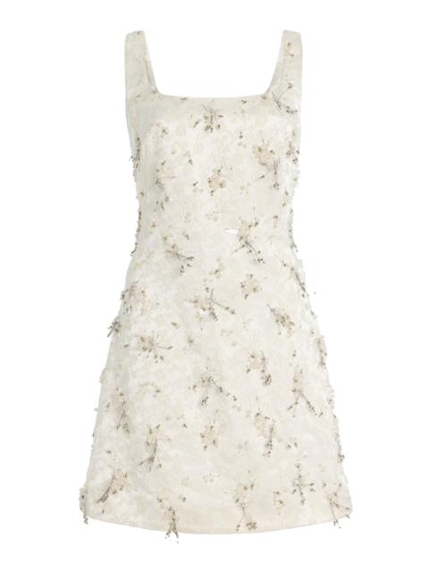 Viva Embellished Floral-Embroidered Satin Mini Dress white