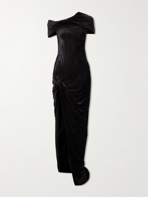 Lola One-shoulder Twisted Crushed-velvet Maxi Dress