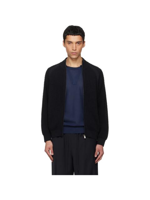 Black Open Knit Zip-Up Cardigan