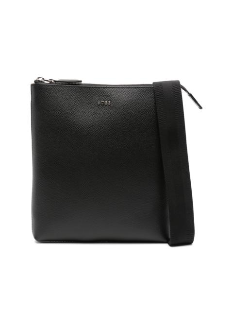 logo lettering leather messenger bag