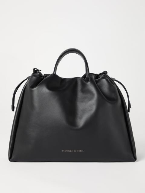 Mellow large shopper bag in soft leather with monili